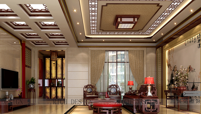 萬科金域華府1300平中式風格別墅裝修設計效果圖